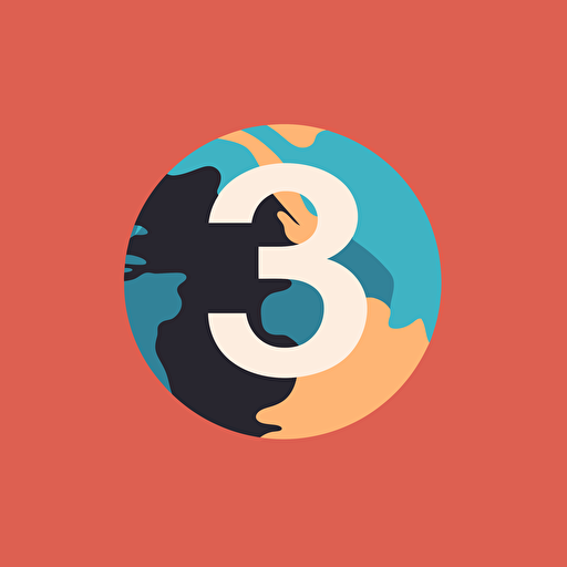 flat vector logo, number 3 type in front of earth, simple minimal, by Ivan Chermayeff