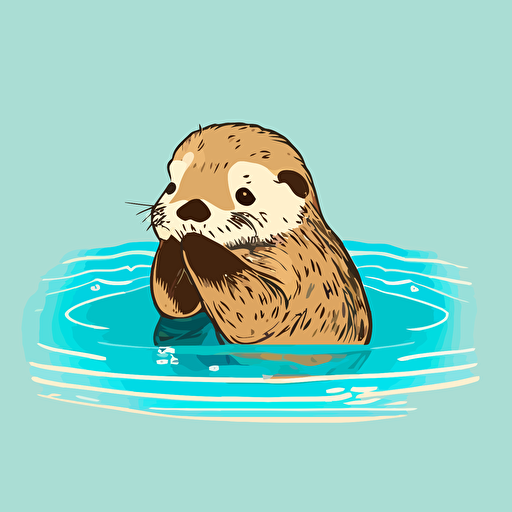 cute vector simple drawing sad otter swimming with hand out bright colours