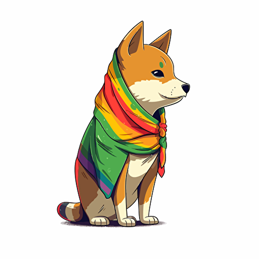 2/3 left side profile shot, medium shot, cartoon 2d, Shiba Inu rasta outfit, cartoon anime, gummy colors, Vector illustration, white background