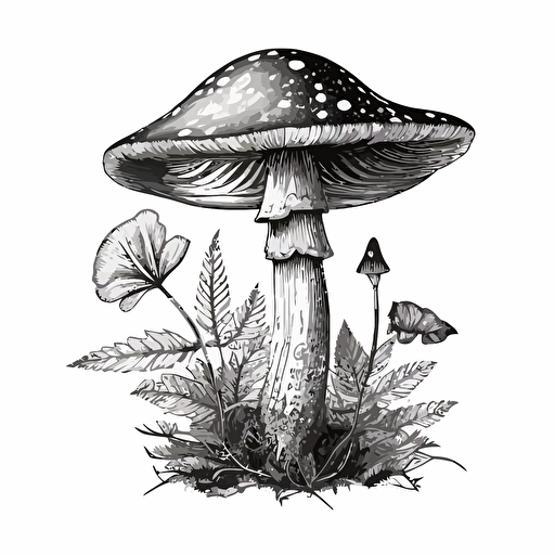 black and white vector drawing of a mushroom
