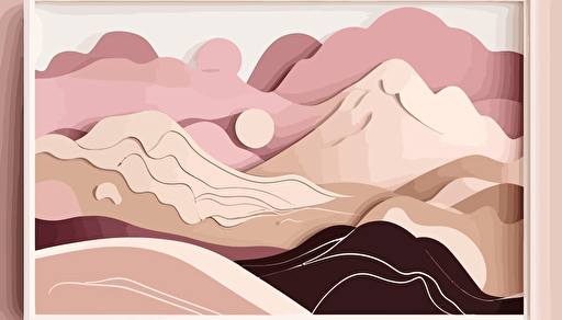dusty pink and beige abstract landscape art, Minimalist, vector, contour
