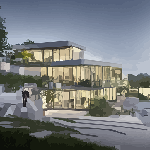 3d rendering beautiful nature meets architecture concept residential house bjarke ingels group volumetric lighting luxury high detail 14 mm glass railing outdoor staircase terraces roof garden cinematic photography cg architects high resolution