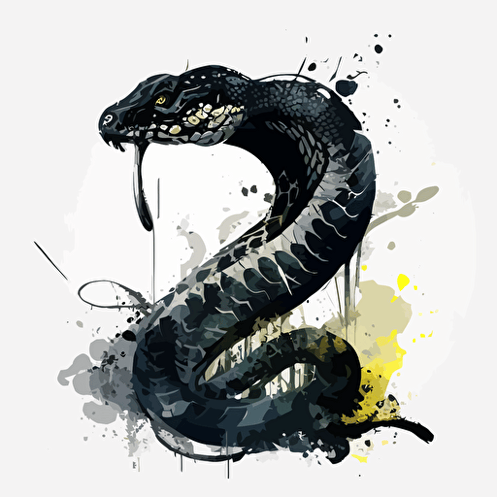 a black king cobra snake hissing, as a vector, water colors