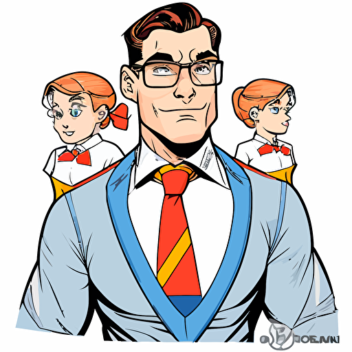 Superhero dad wearing a tie, Clipart, Enthusiastic, Primary Color, Disney, Contour, Vector, White Background, Detailed