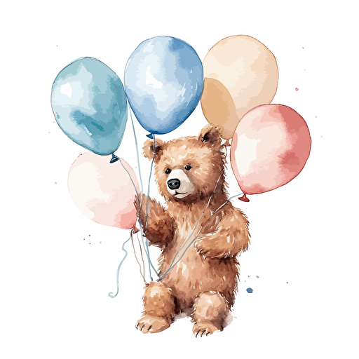 light coloured bear, watercolor, holding beige balloons, ultradetailed vector