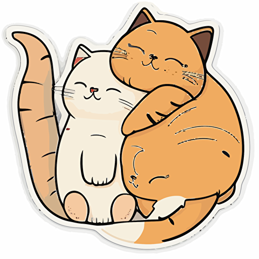 sticker, happy friendly cat purring with another cat, liu yi artist style, vector, contour, whitebackground