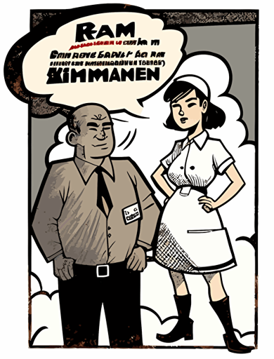 Ben Shahn, American comic book's inner paper style. There are an Asian young climate activist, a delivery rider, a female human rights activist, and a worker, and they imagine a "hammer" together on a big stage, hammer illust in a thought cloud, non-letter illustration. white background, vector drawing.
