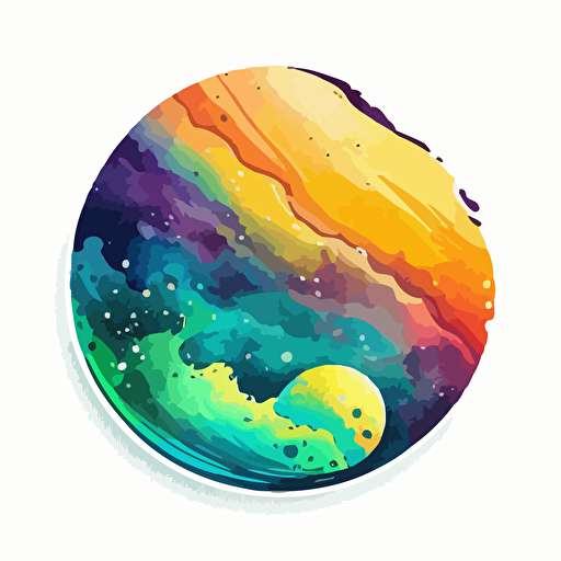 a planet, sticker style, 2d vector, bright watercolours, isolated white background