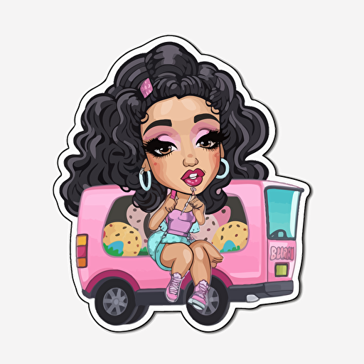sticker, Cardi-B mashed up with Inovativ Deploy cart , kawaii, contour, vector, white background
