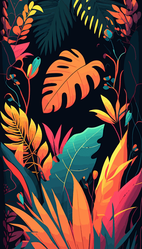 tropical background, flat art style, vector, vibrant colors, bright