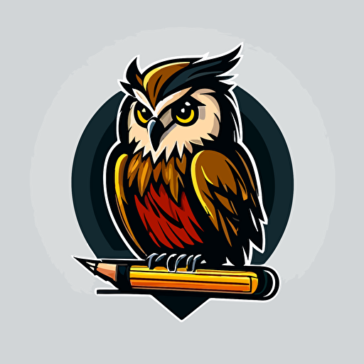 a mascot logo of an owl with a pencil, simple, vector