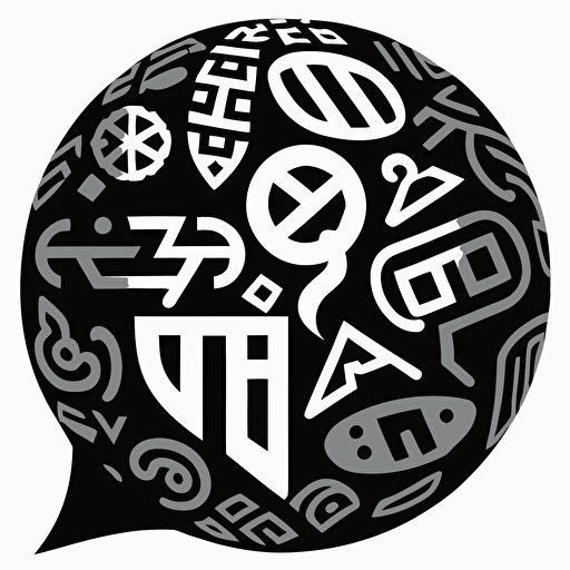 small speech balloon filled with runic symbols, indicating mental confusion, black and white, vector, flat, svg, dnd style