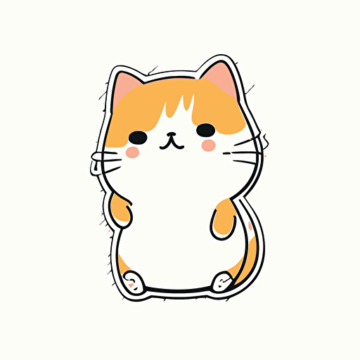 kawaii cat, sticker, vector, white background, contour, cartoon style