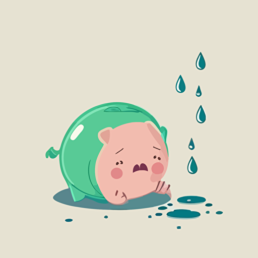 cute vector of sad piggy bank and money falling out