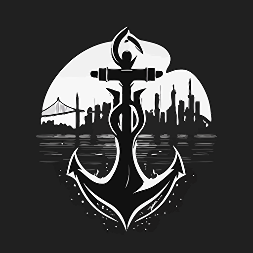 a minimalistic black and white vector logo of an anchor is an islamic style