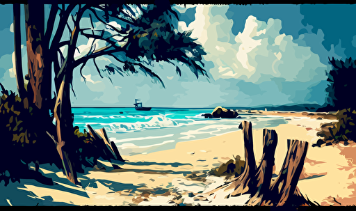oil painting of A beach scene, vector style