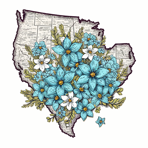vector illustration of the state map of Texas with blue bonnet flowers inside