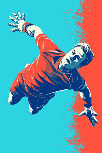 soccer goalkeeper, making great save, blue background, minimalistic vector,