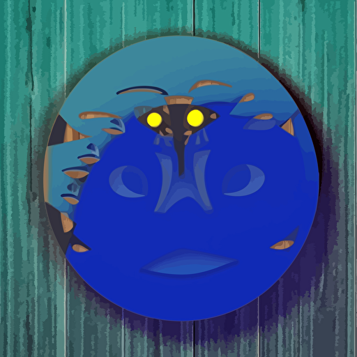 wooden face mask, circle background, vector style, brown, green