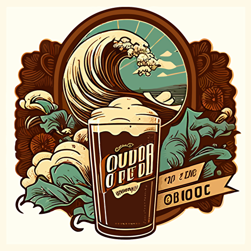 2d vector art ukiyo-e style brown wave sticker as a logo for a cold brew coffee company