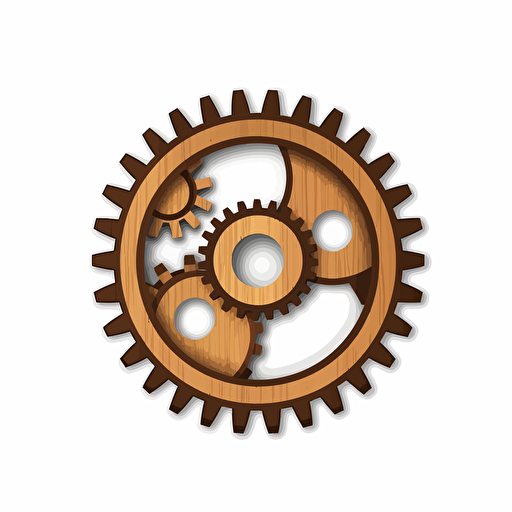 Simplified flat art vector image of a simple wooden gear on white background 3