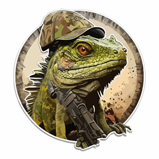 sticker design, army theme, "lizard of the week", a prize awarded to the biggest malingerer of the week, vector art.