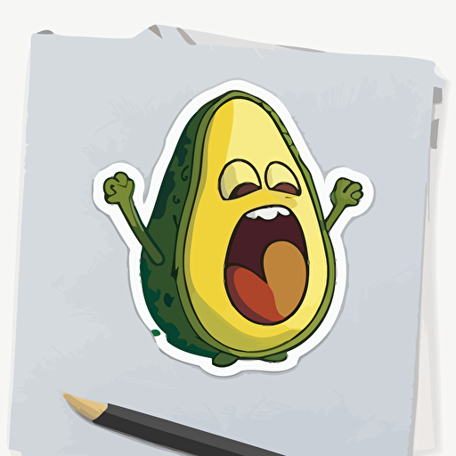 sassy avocado , Sticker, Enthusiastic, Primary Color, Disney, Contour, Vector, White Background, Detailed