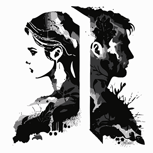 vector art black and white where the letter r forms the borders of male and female silhouettes