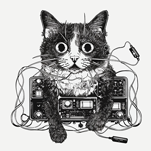 electrocat, black and white, vector art, white background