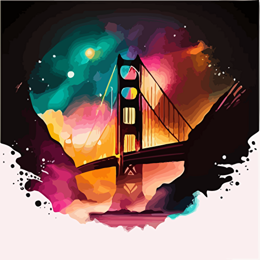 vector art colorful, galaxy inside shilouette of golden gate bridge