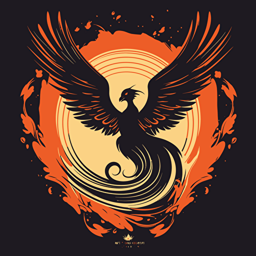 vector logo of a Phoenix rising from the ashes, black, red, and orange