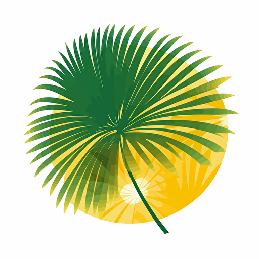 very simple sun taking up most of the image, a couple of palm leaves, yellow, flat, vector