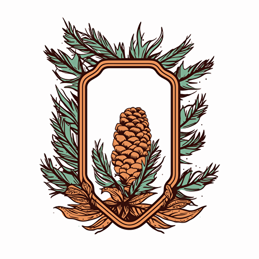 Vector cartoon rectangle frame crest of a pine cone white background