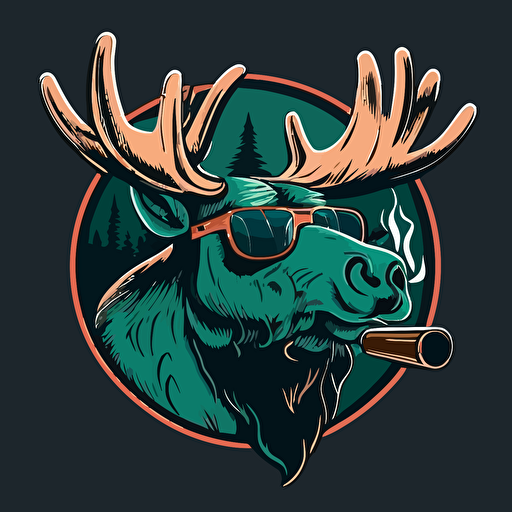 vector art logo moose wearing sunglasses and smoking a cigarette
