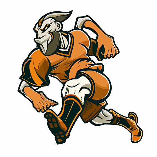 A goat who plays for the National Football League team, kicking an oblong football, sports logo style, white background, vector