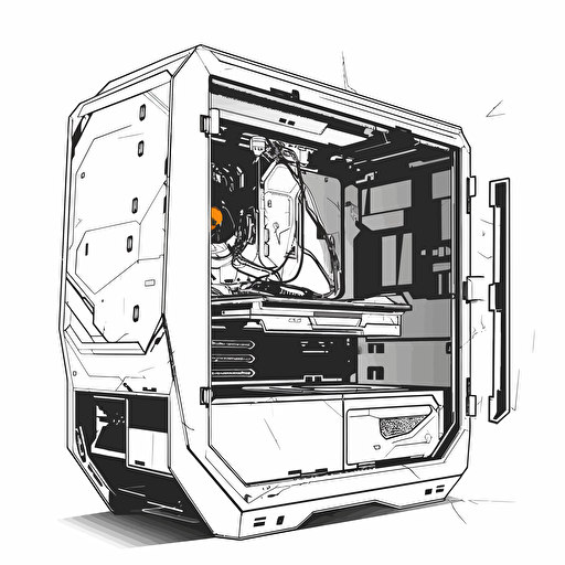 2D vector Gaming PC in minimalism cyberpunk style. Background white