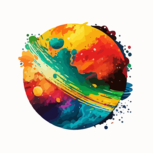 a planet, sticker style, 2d vector, bright watercolours, isolated white background