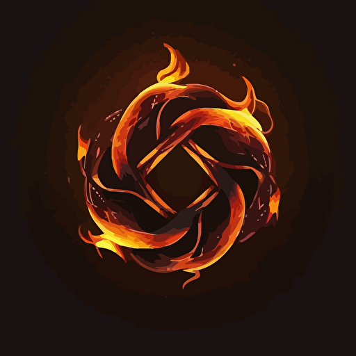 craft an sleek and minimalist, logo, mobius symbol on fire, dark background, orange, vector, no shadows