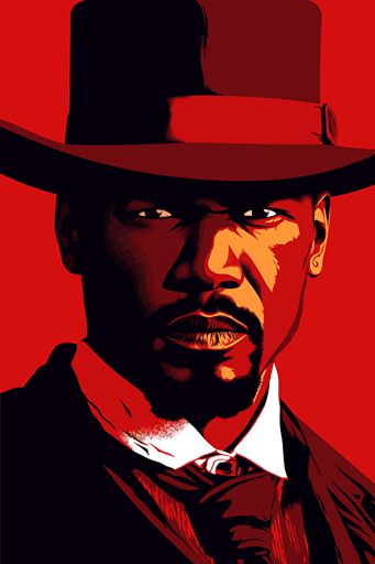 jamie foxx django unchained front view close-up, poster, vector, gritty, detailed, red background,