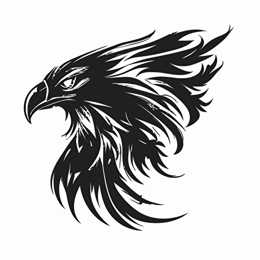 simple, mascot iconic logo of stylized eagle side profile with wings spread upwards black vector on white background