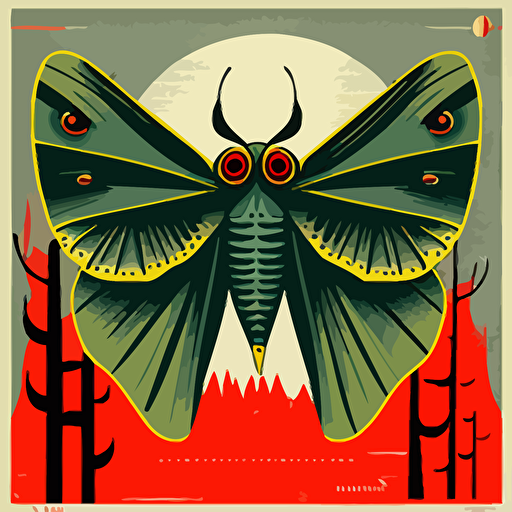 mothman criptid, mid century, 50s mid century, vector illustration