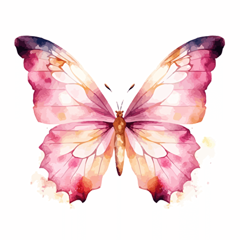 amazing and cute watercolor butterfly design in pink and gold, vector