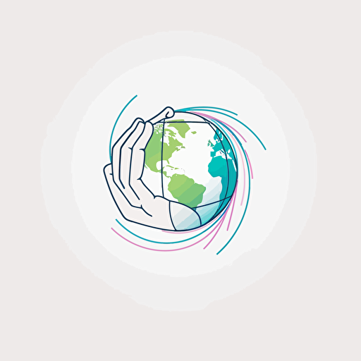 abstract Lined vector logo, earth in a hand, blue, green and pink