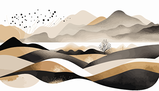 grey and beige watercolour abstract landscape art, Minimalist, vector, contour