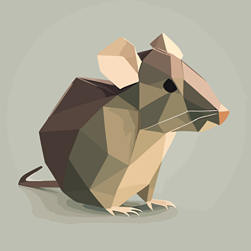 Imagine yourself in a world where low-poly faceted creatures roam freely, and among them is a rat with a head shaped like a heart. Your task is to create a minimalist vector-style image of this heart-shaped rat using flat colors. Think about the colors that would best represent this creature and use simple shapes to bring it to life. Consider the context of this creature in its environment and how it might interact with other creatures. Let your creativity guide you as you strive to create a unique and intriguing image that captures the essence of this heart-shaped rat.