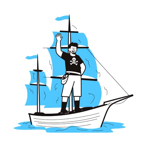 a pirate standing on a ship