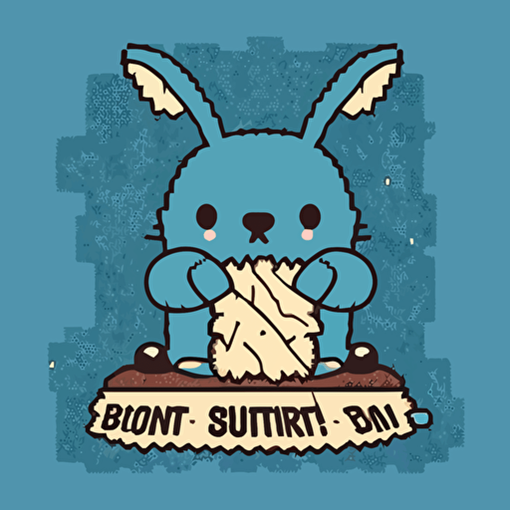 a simple vector style logo of a torn bunny creature hand-sewing a quilt