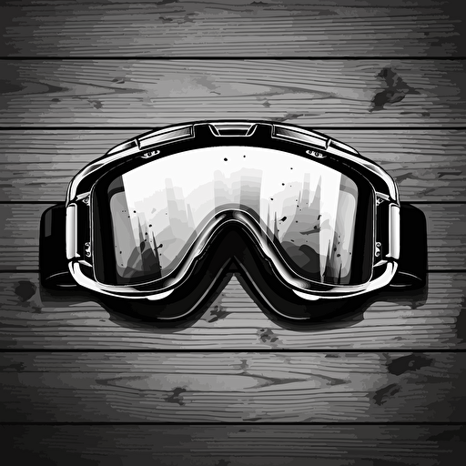black ski goggles laying on table, front view, illustrator black and white vector drawing, logo, stark contrast