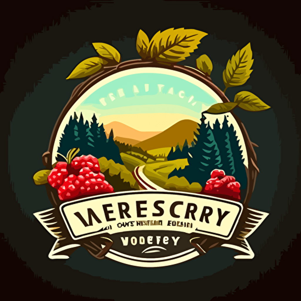 Vector logo concept with elements FOREST VALLEY, fruit farms, berry, raspberry