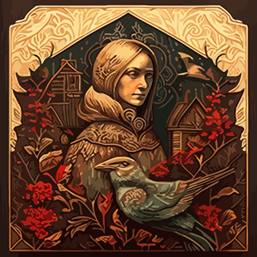 a cave in the mountains with vector woodcut filligrees golden and shimmering beautiful in the dusk and full of shadows::1 russian folk art::2 conte crayon charcoal brush smudge on vellum illuminated manuscript::1